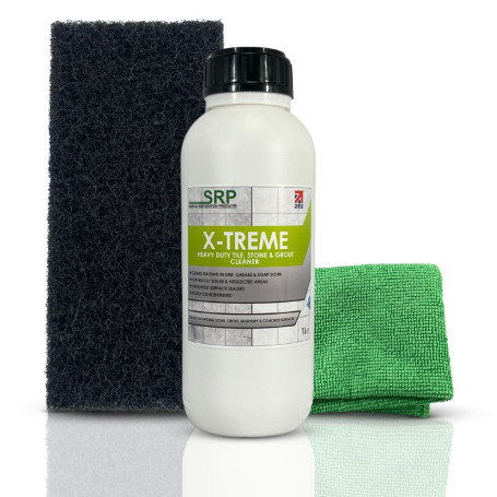 Tile grout cleaner uk Xtreme Heavy Duty Cleaner Kit For Tile Grout and Stone SRP including Alkaline Cleaner and Degreaser for Cleaning Fat Grease, black pad and microfibre cloth