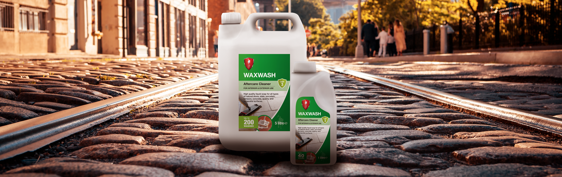 LTP Waxwash 5-litre and 1-litre bottles on natural stone surface